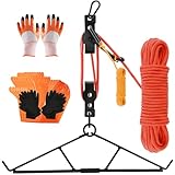 CHERAINTI Deer Hoist Hanger with Gambrel and Pulley Kit, 800LBS Game Hoist with 40FT Polyester Rope, Heavy Duty Deer and Elk Lift System for Hunting Accessories, Skinning, Cleaning, Field Dressing