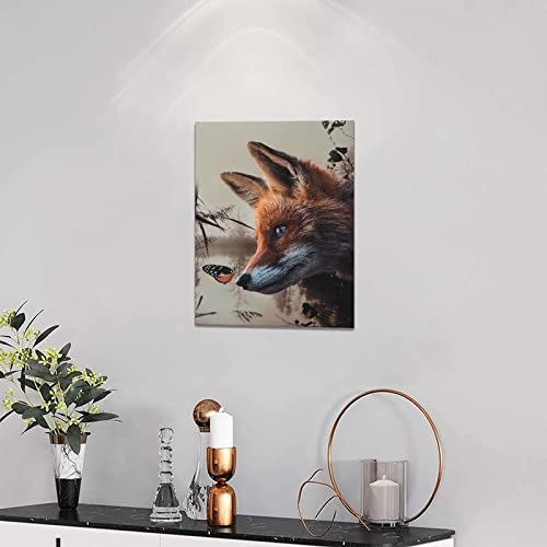 Fox Wall Decor Vintage Fantasy Fox Pictures Wall Art Country Canvas Print Rustic Painting Framed Home Artwork For Living Room Bathroom Bedroom Kitchen Office 12"X16" #TOP1