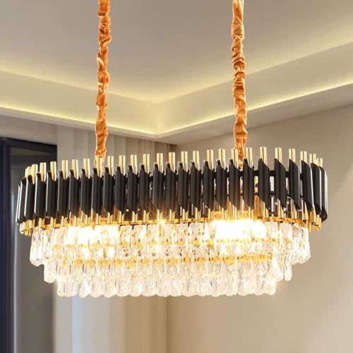 Image of Modern Crystal Chandelie Pendant Crystal Jhumar | for Home| Chandelier for Restaurant | Jhoomar for Hotel | Light Fixture (800X300MM Black Mambha)