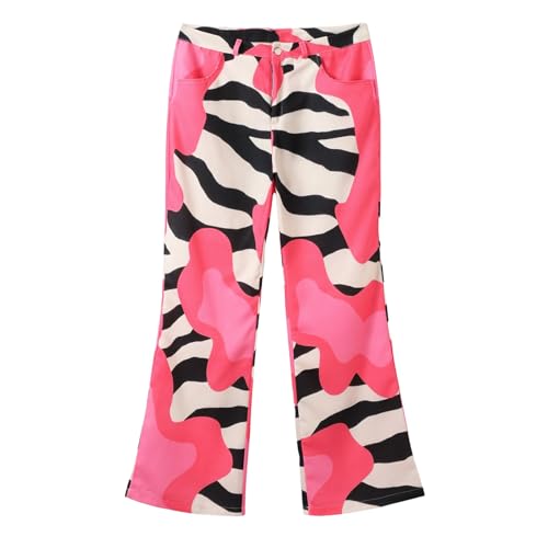 Women's Flare Wide Leg Jeans - Vintage Floral Print High Waisted Straight Stretch Denim Pants with Pockets3