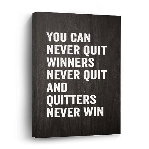 Toile Winners Never Quit cadre bois tableau de motivation bureau moderne