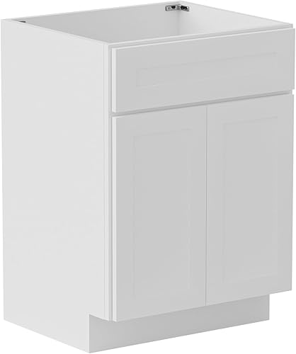 Miniatura 3 de KitchenMan Mueble de baño de 24 pulgadas sin parte superior y lavabo, armario de almacenamiento de baño sin ensamblar con 2 puertas no incluye asas,