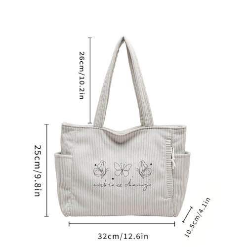 Bolso tote de pana estampado para mujer miniatura 5