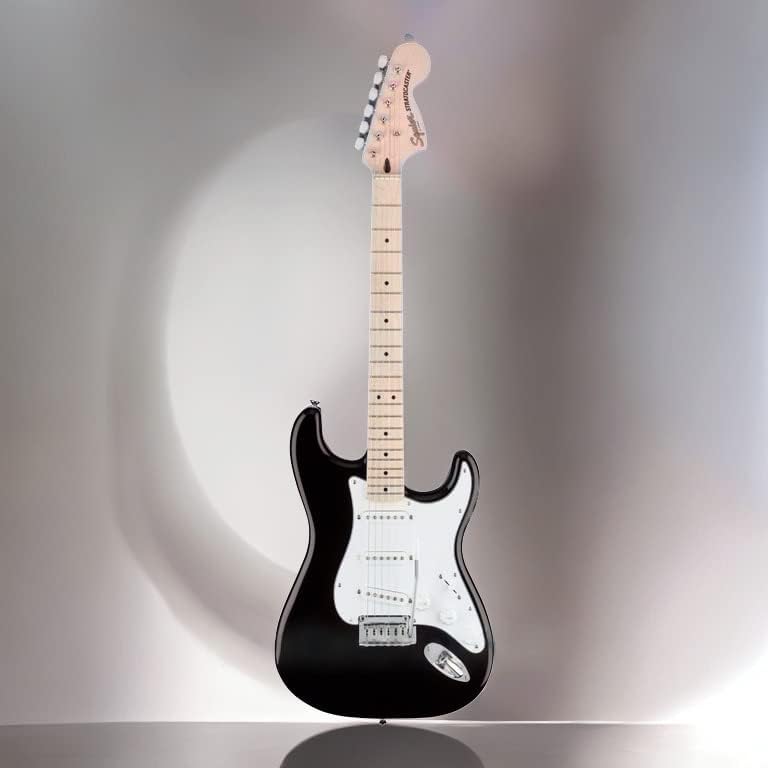 squier affinity series stratocaster electric guitar, with 2-year warranty, black, maple fingerboard black and white