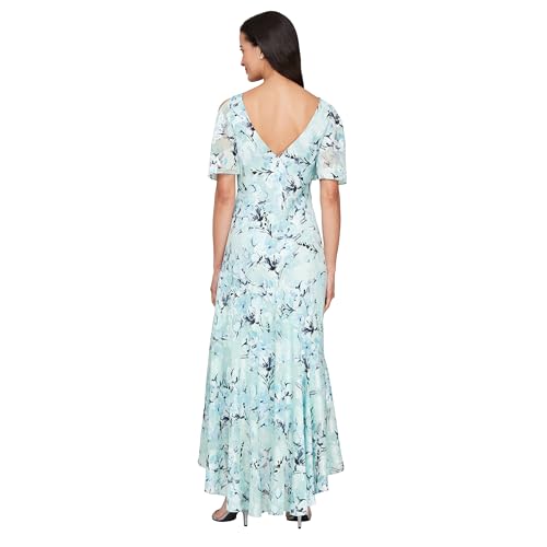Image of Alex Evenings Women's Formal Sleeveless Cowl Neck Floral Print Gown with Shawl, Wedding Guest, Mother of The Bride Dress