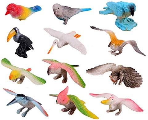 HOMNIVE Birds Figures - 12 pcs Realistic Robin Parrot Animals Figurines, Plastic Fake Birds Toys, Birthday Party Favor Cake Topper, Kids Educational Toys for Fairy Garden Home Decor