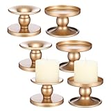 Gold Pillar Candle Holders Set of 6, Elegant Metal Candle Stick Holders for 3" Diameter Pillars Standard Tapers, Versatile Centerpiece for Wedding, Dining Table, Holiday Decor
