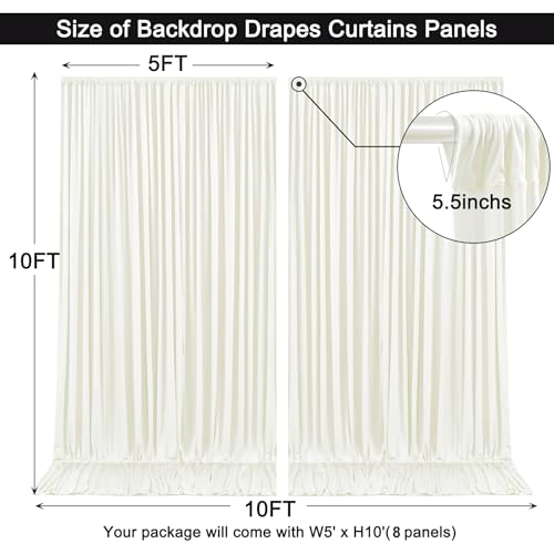 Image of 40x10ft Ivory Backdrop Curtain for Wedding Parties Wrinkle Free Fabric Ivory Drapes Backdrop Decoration for Baby Shower Birthday Photography Decoration 8 Panels, 5ft x 10ft