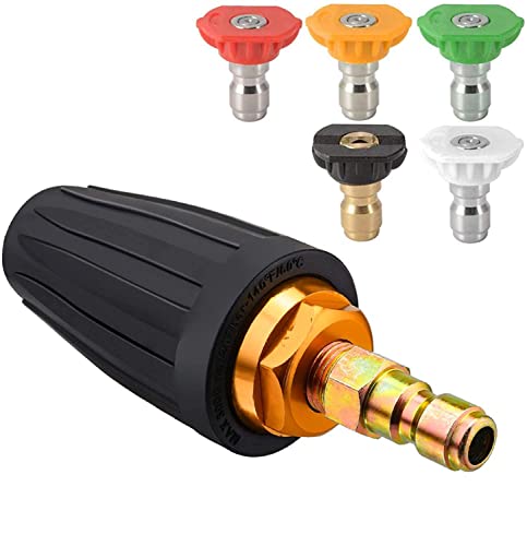 YUET Hochdruckreiniger Zubehör Drehbare Turbo-Düse, 3,0 GPM 3600 PSI 035 Rotierende Sprühdüse Pistole 1/4 Zoll Schnellverbindung, Hochdruckreiniger Pistole Düse Zubehör (mit 5 Spitzen)