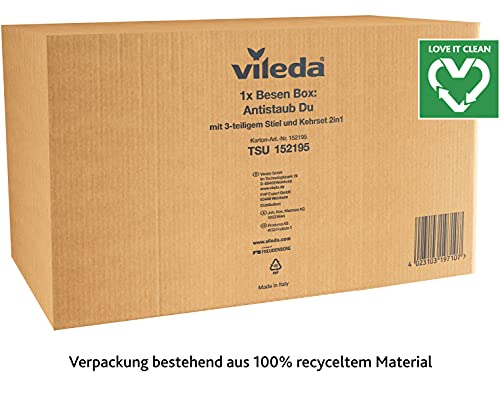 Vileda DuActiva Besen Set, 3-TLG Stiel, 2in1 Kehrset, Kein Staub Aufwirbeln, Mikroschaum, Eco-Verpackung, Perfekt für Allergiker