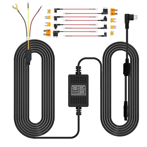 Hardwire Kit for K600 Dash Cam Front and Rear 4k+1080P,12ft Type C,Input12V/24V,Output 5V/2.5A.Dash Cam Hardwire Kit with Add A Circuit Fuses,Supports 24-Hour Parking Monitoring for Car DashCam
