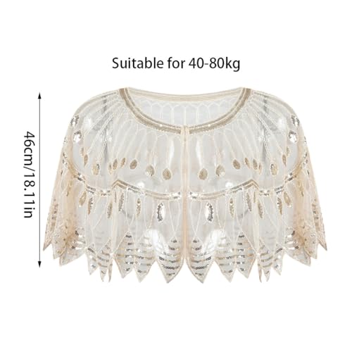 Zcargel Women Sequin Cape Shawl Elegant Ladies Glitter Shawl Wraps 1920S Vintage Lace Shawl Hollow-Out Evening Cape Shawl2