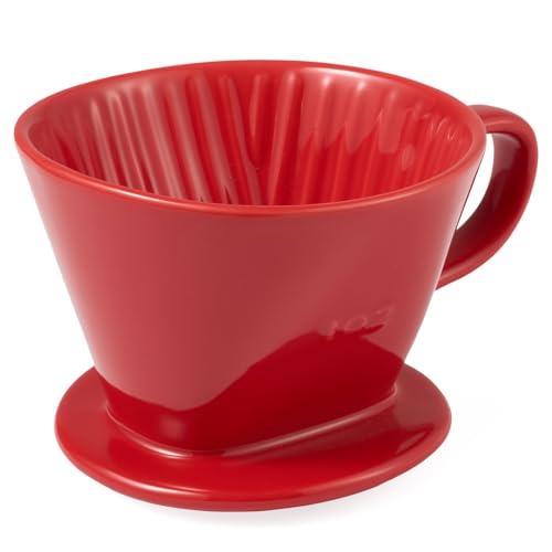 Image of Pour Over Coffee Dripper, Ceramic Pour Over Coffee Maker, Red | 3 Holes Flat Bottom, Easy Manual Brew Maker, Porcelain Slow Filter Cone for Travel, Camping, Office, Home
