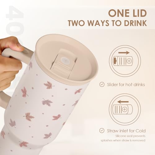 Image of Fall Maple Leaf Stainless Steel Tumbler with Handle 40 Ounces Insulated, Travel Cup for Women Girls Friends Teens