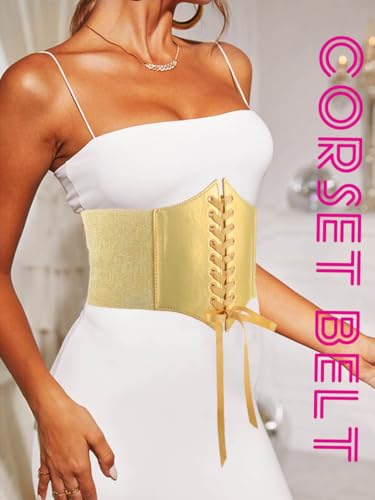 Yalice Women Corset Dress Belt Gold Wide Elastic Waist Belts Thick Stretchy Renaissance Costume Accessories4