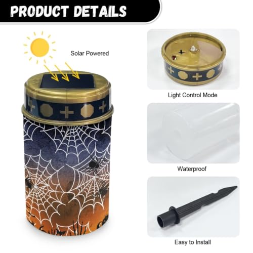Image of Halloween Spider Web Memorial Lights for Graves | Outdoor Flameless Candle Lamp, Waterproof Solar Eternal Lights for Gravesite Decorations Outdoor Use 2 Pcs