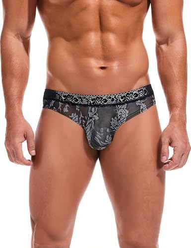 Lencería para hombre de encaje floral elegante con ajuste de malla L 2