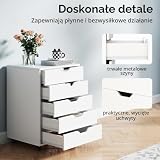 COSTWAY Kontener na kółkach z 5 szufladami, mobilna szafka na dokumenty z kółkami, kontener biurowy, szafka z szufladami, szafka na kółkach, komoda z szufladami do domu, biura (biały)