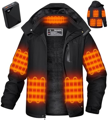 Hecusma Heated Jackets for Men with 18400mAh 12V Battery Pack Included, L, Black