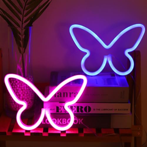 Image of 2PCS LED Neon Light Sign Butterfly Neon Signs Home Night Lights for Kids' Bedroom Decorative lamps Wall Art Romantic Christmas Birthday Gift