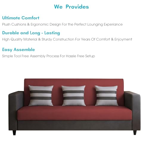 Image of Casaliving Amara 3 Seater Sofa Set for Living Room (Black Maroon Colour Fabric) Premium Fabric Sofa
