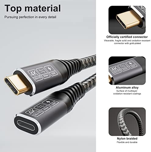 CAKOBLE Przedłużacz USB C, 0,5 m, 20 Gbps, 100 W/5 A, gniazdo USB C na wtyczkę USB C, przedłużacz, obsługuje USB 3.2 Gen2, USB 3.1, USB 3.0, 4K @ 60 Hz, kompatybilny z koncentratorem USB C / Dell XPS/MacBook