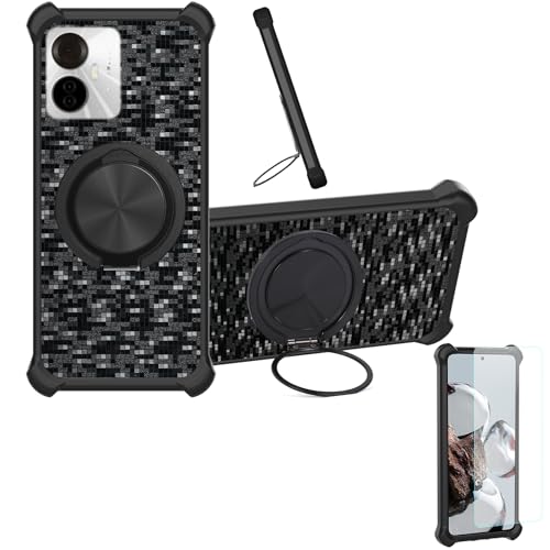 �Ή� Itel Vision 5 Plus �P�[�X Phone Case [1�� 9H+�d�x���� �K���X�t�B����][360°��]���X�^���h�A�}�O�l�b�g��]CX-11-HEI