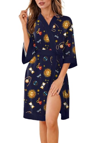 Image of Ekouaer Robes for Women Bathrobe Lightweight Robe 3 /4 Sleeve Knit Sleepwear