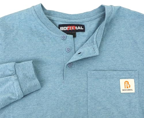 Image of BOCOMAL FR Shirts Flame Resistant Shirt 5.5oz 100% Cotton Light Weight CAT2 Fire Retardant Henley Shirts