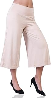 LAASA Sports Women's Calf Length 3/4 High Elastic Waistband Wide Leg Palazzo Casual Wide Leg Lounge Pants with Two Sides P... Price In India