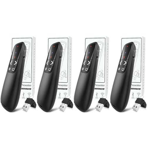 (4 Units) Wireless Presentation Clicker PowerPoint Presenter Remote: Clicker with Red Laser Pointer Long Range PPT Control -Power Point Google Slide Advancer for Mac Laptop PC Computer Keynote