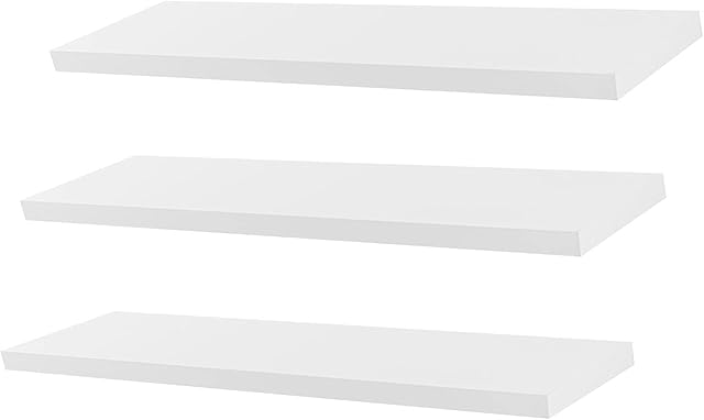BALLSHOP 3Pcs Floating Shelves 80cm White Wall Shelves Wooden Decorative Storage Display for Living Room Office Bedroom Kitchen Corridor