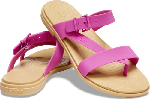 Image of Crocs Women's Tulum Toe Post Sandals, Fuchsia Fun /Tan, 9