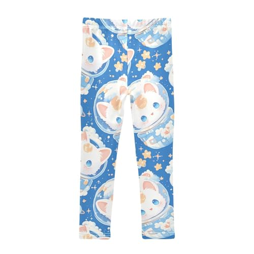 KLL Cute White Cat Astronaut Floating in Space Little Girls Basic Leggings Fashion Full Length Sweatpants Running2