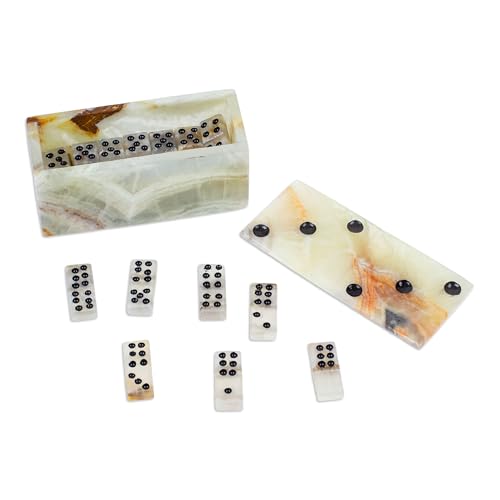NOVICA Juego de Domino Piedra Mármol Multicolor