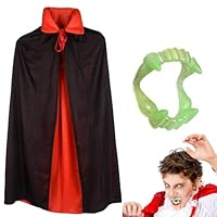 Sikweny Halloween Costume Vampiro Bambino Regolabile con Dentiera Vampira Mantello Vampiro Costume Halloween Design con Colletto Alto Mantello Vampira Bambino per Giochi di Ruolo Feste in Maschera