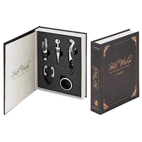 Kit Para Vinho Livro Preto 5PÇS