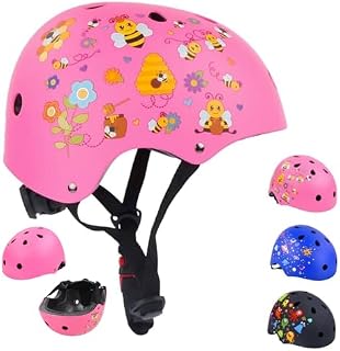 BOLDCUBE Kids Helmet Age 4 Years + - Lightweight Adjustable & Ventilated - No Peel Designs Padded for Comfort - For Bikes, Scooters, Skating, Hoverboarding Suitable for Boys & Girls Black, Blue & Pink