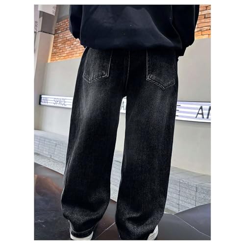 Boys Baggy Jeans Straight Wide Leg Blue Jeans Casual Elastic Waist Loose Fit Denim Pants Y2K Streetwear with Pockets3