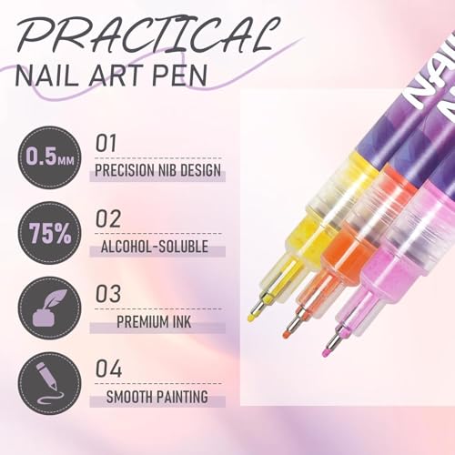 Image of KHOLAD Nail Art Marker Pens for Kids - 12 Colors | 0.5mm Ultra Fine Tip | Quick Dry Waterproof Nail Polish Pens | DIY Nail Art Kit for Girls, Women & Beginners | Graffiti Nail Painting Set (12 Colors - 0.5mm SS Tip)