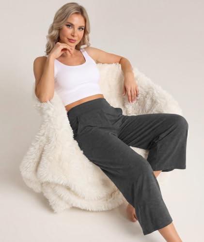 Image of GYS Bamboo Viscose Wide Leg Gaucho Cropped Pants, High Waist Capris Cloud-Soft Pajama Pants with Pockets, Flowy Yoga Pants