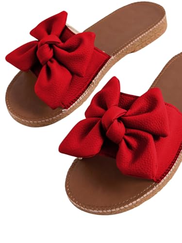 Image of Verdusa Women's Bow Flat Sandals Leather Open Toe Flats Summer Vacation Shoes Beach Sandals Outdoor Slippers