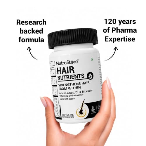Image of NutraStore Hair Nutrients | Biotin Tablets for hair regrowth support | With Essential Amino Acids, DHT Blockers, Vitamins & Minerals | Support Hair Growth and Strength | Hair Supplement for Men & Women |30 Tablets | Pack of 4