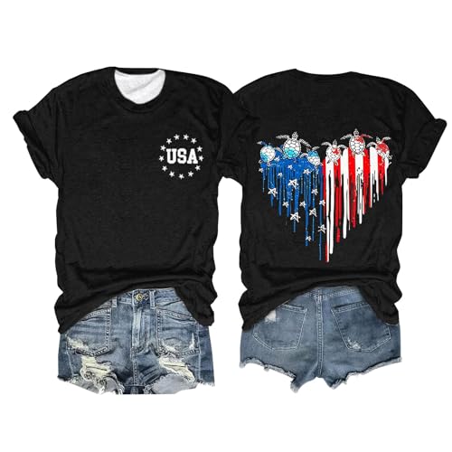 4th of July Tshirts for Women Fashion American Flag Print Short Sleeve T Tshirts for Women Patriotic Shirts for Women, 1-black, Large