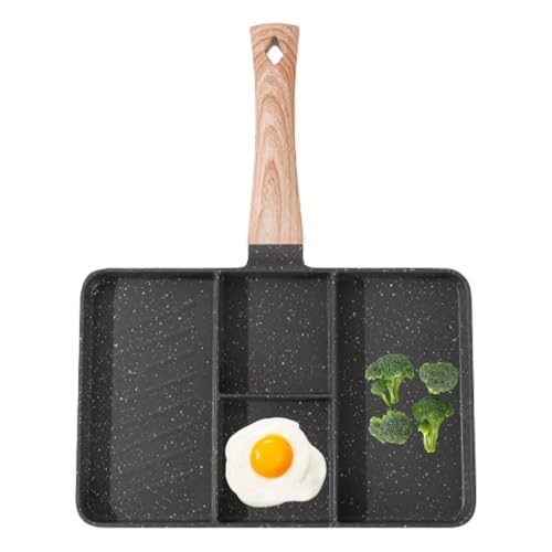 Image of Divided Grill Pan, Aluminum Nonstick Divided Stove Top Grill Pan 4 Section Breakfast Pan with Divider for Indoor Cooking Divided Frying Pan Breakfast Grilling Pan, 13.8x10.6in