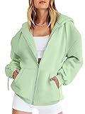 Caracilia Womens Zip Up Hoodies Oversized Long Sleeve Sweatshirts Casual Y2K Hoodie 2024 Fall Jacket with Pockets Light Green X-Large