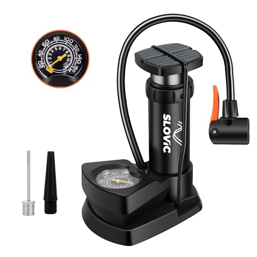 Image of Slovic Cycle Pump for Bicycle with Meter | Foot Air Pump for Car Tyre, Bike, Basketbal, Football Pump, | Cycle Accessories for Bicycle | Easy to Carry & Store