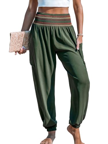 CUPSHE Women Pants Smocked Waist Tapered Leg Loose Fit Pant Casual