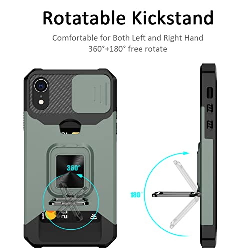 Nvollnoe Iphone Xr 6.1" Case - Sliding Camera Cover, Card Holder, Heavy Duty Protection, Magnetic Kickstand - Green #TOP1