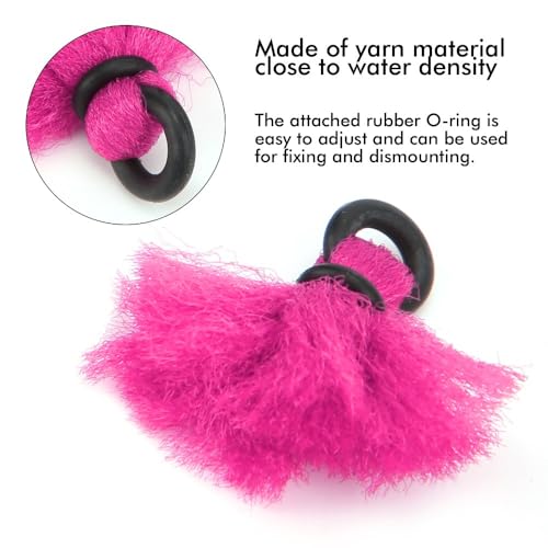 MOPFOL 12PCS Yarn Fly Fishing Strike Indicators – High Visibility Hand-Tied Floats with Rubber O-Rings for Nymph & Dry Fly Fishing(Pink)